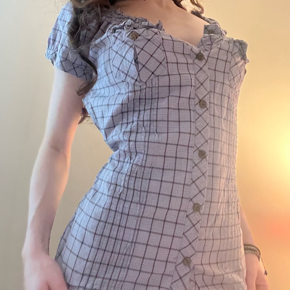 Plaid Button-Up milkmaid top